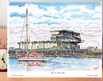 The St. Pete Pier, St. Petersburg Florida, Florida Saint Petersburg, watercolor, wall art ,Florida decor ,print ,designed by awarded Artist