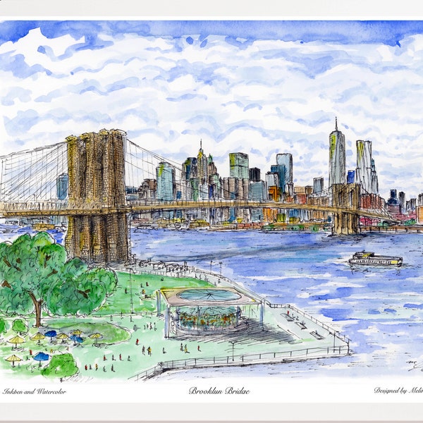Brooklyn bridge,Brooklyn bridge New York, colored print, Digital Download