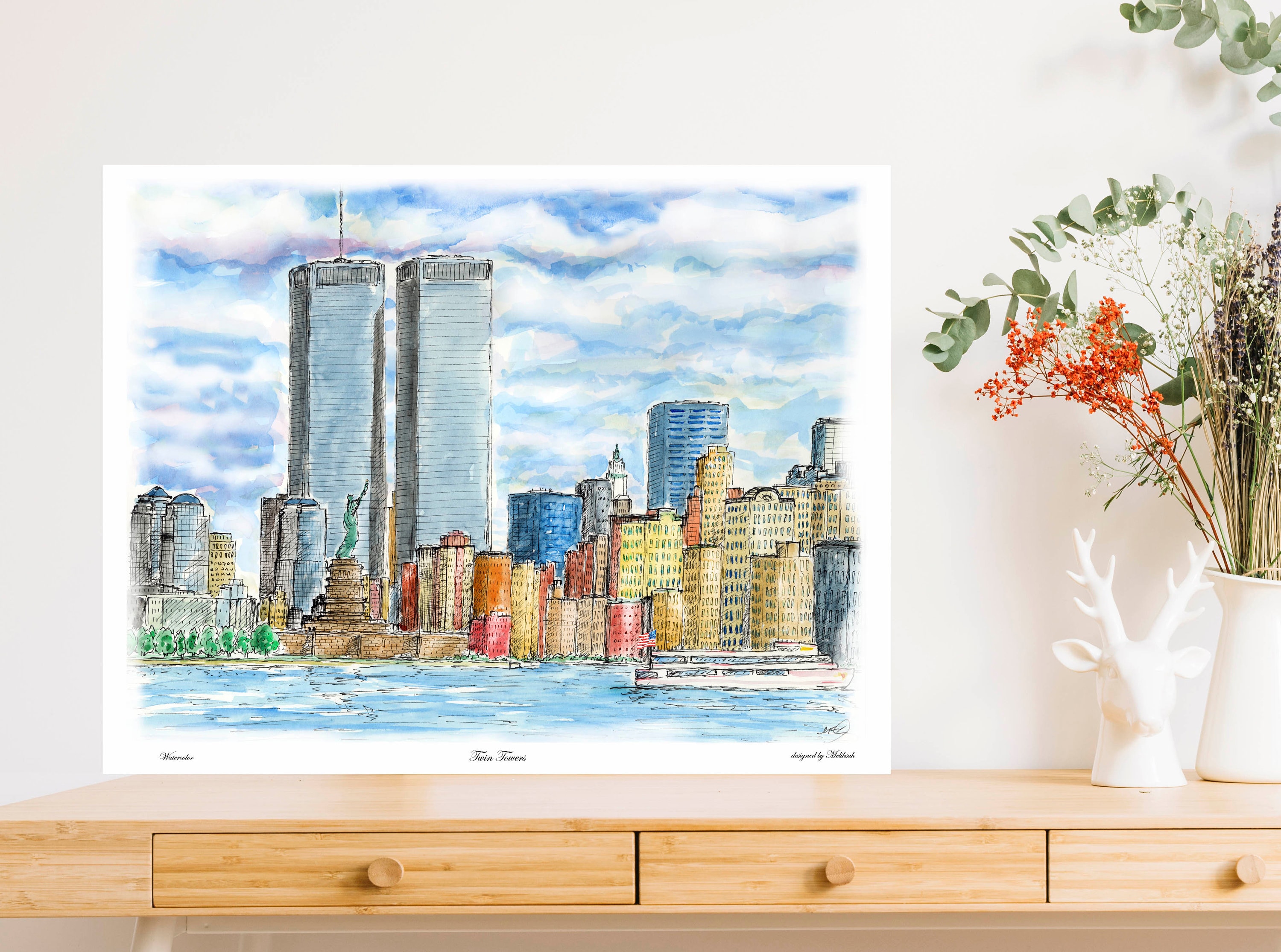Twin Towers, World Trade Center, Twin Tower Old, Colorful