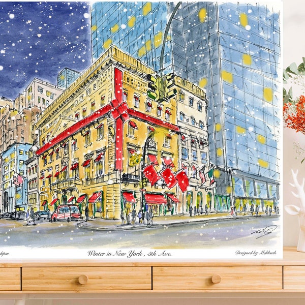 Fifth Avenue Christmas, fifth avenue  Association , christmas prints, fifth ave lighting,  New York by artist Melixah
