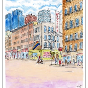 Hell&#39;s Kitchen, Manhattan, Drawing New York, New York house ,Wall decor, Print, Water color, awarded artist Meliksah