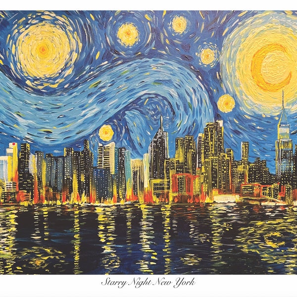 Sterrennacht, Sterrennacht, New Yorkse sterrennacht, Central Park, eersteklas print New York, kerstcadeau, kerstwanddecor