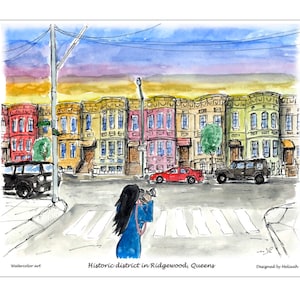 Ridgewood historical district ,Ridgewood historical houses on Queens, Ridgewood print, Queens, New York, by awarded  artist Melixah