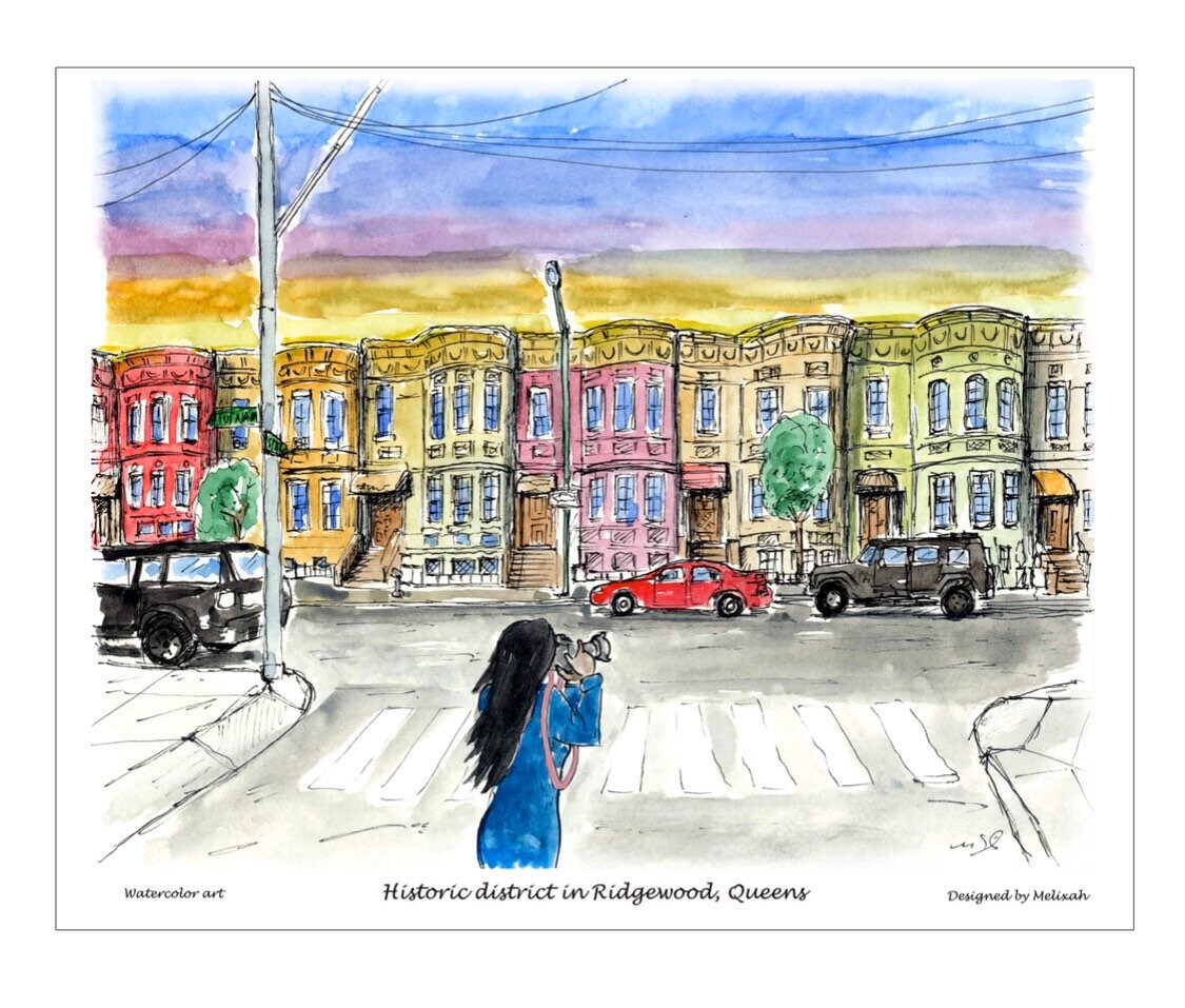 Ridgewood historical district ,Ridgewood historical houses on Queens, Ridgewood print, Queens, New York, by awarded  artist Melixah