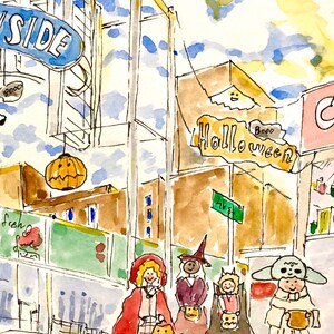 Halloween in Sunnyside, New York, Trick-or-treating, Halloween, art print New York, Wall decor, Print , awarded artist Meliksah Soyturk image 4