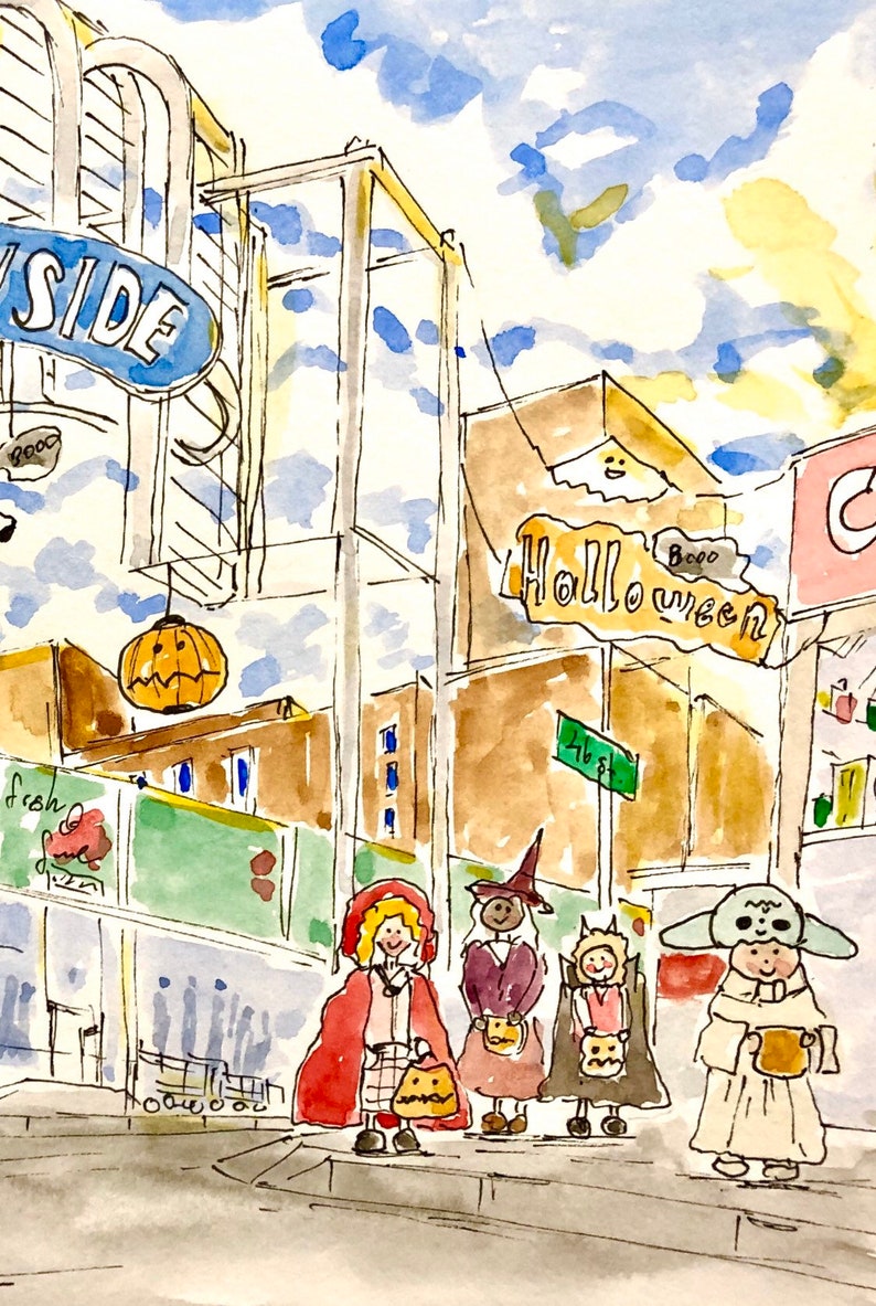Halloween in Sunnyside, New York, Trick-or-treating, Halloween, art print New York, Wall decor, Print , awarded artist Meliksah Soyturk image 4