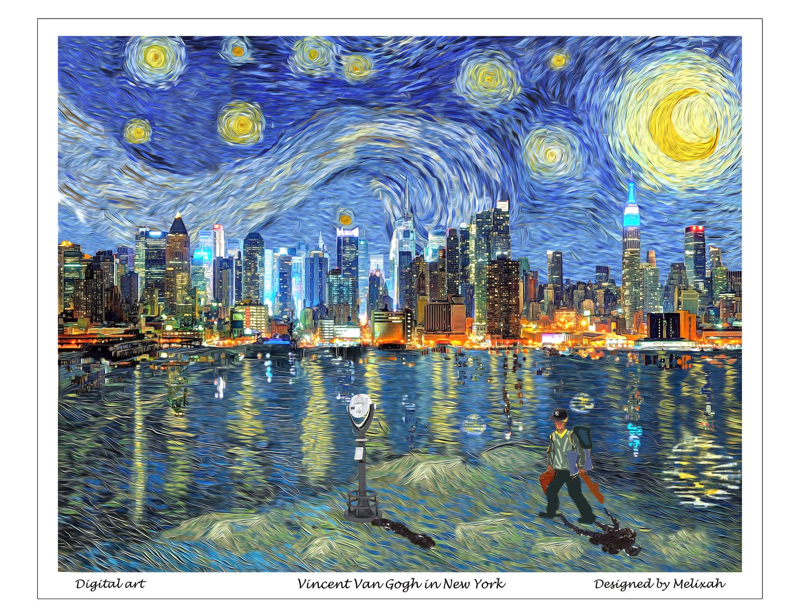 Van Gogh in New York Drawing and Digital painiting New Etsy