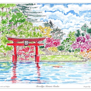 Brooklyn Botanic Garden,Brooklyn, print, stay at home ,Wall decor, Print, Water color, awarded artist Meliksah Soyturk ,Digital print.