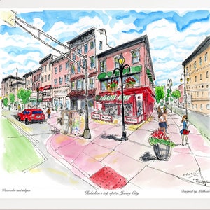 Basile&#39;s Pizza Jersey City ,Newark ave, Down town Jesey city, New Jersey city,New jersey city print , print by awarded  artist Melixah