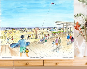 Rockaway Beach,Rockaway Beach queens, New York,watercolor, cloud print, on clear display, by awarded  artist Melixah