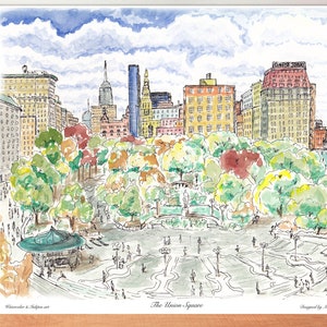 14 Street- Union Square Station - New York City Subway Sign, Union Square, ink and watercolor ,awarded artist ,Digital print.