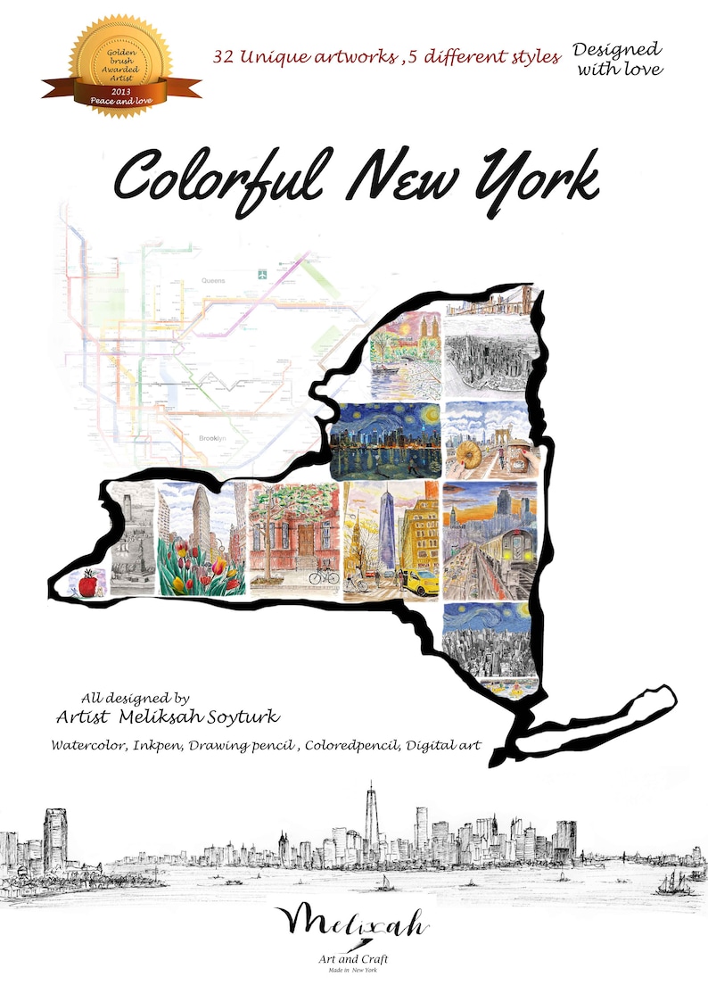 Huge Citi Field Newyork bicycles New york watercolor printed frame Manhattan New York Mets Ballpark New York by artist Melixah