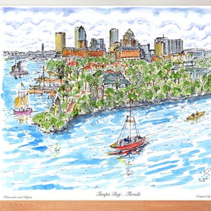 Tampa Bay, Tampa, Tampa Florida, prachtige aquarel, muurkunst, Florida decor, print, ontworpen door bekroonde kunstenaar