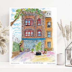 One Girl Cookies, Cobble Hill, Brooklyn, Print, Water color, awarded artist Meliksah Soyturk