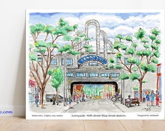 Sunnyside 46 street bliss, Newyork bicycles, New york, Queens,sunnyside 46 bliss, watercolor printed frame,  New York by artist Melixah