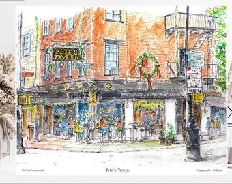 Pete's Tavern, New York City Print | NYC Watercolor Artwork Giclee Print on Premium Paper | New York Poster Decor Wall Art by Artist Melixah