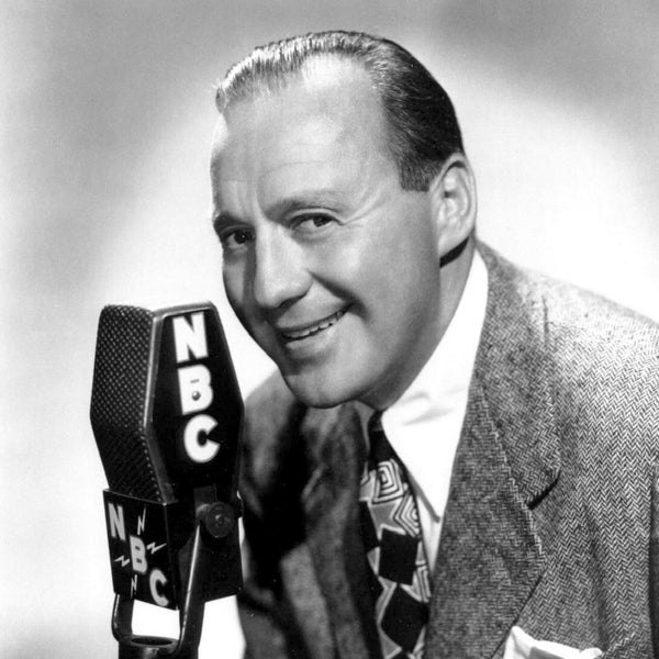 Jack Benny Poses With NBC Radio Microphone - 5X7, 8X10 or 11X14 Publicity Photo (AA-092)