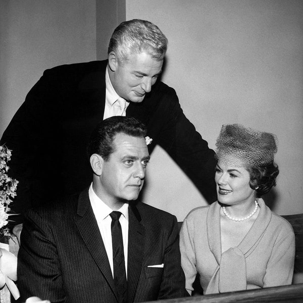 Cast From "Perry Mason" Raymond Burr, William Hopper and Barbara Hale - 5X7, 8X10 or 11X14 Publicity Photo (RT-611)