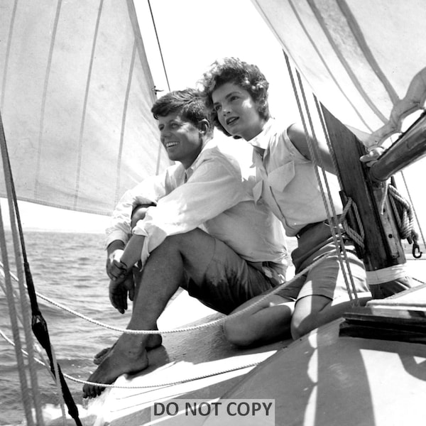 John F. Kennedy and Fiancé Jacqueline "Jackie" Bouvier Sailing in 1953 - 5X7, 8X10 or 11X14 Photo (CC-127) [LG-162]