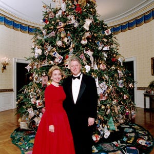 President Bill Clinton and First Lady Hillary Rodham Clinton in Front of the White House Christmas Tree - 5X7, 8X10 or 11X14 Photo (BB-128)