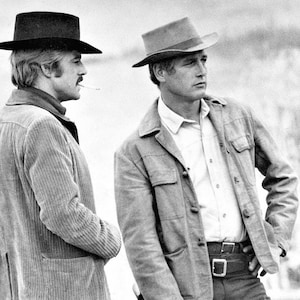 Robert Redford and Paul Newman on the Set of &quot;Butch Cassidy & the Sundance Kid&quot; - 5X7, 8X10 or 11X14 Photo (EE-139)
