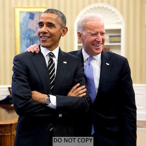 President Barack Obama Jokes With Vice President Joe Biden in the Oval Office of the White House - 5X7, 8X10 or 11X14 Photo (CC-078)