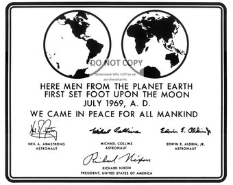 Replica of Plaque Left on the Moon by the Apollo 11 Astronauts in July, 1969 - 8X10 or 11X14 NASA Photo (CC-101) (LG-046)