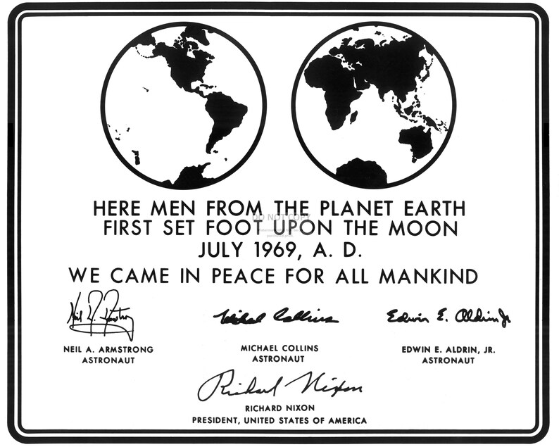 Replica of Plaque Left on the Moon by the Apollo 11 Astronauts image 0