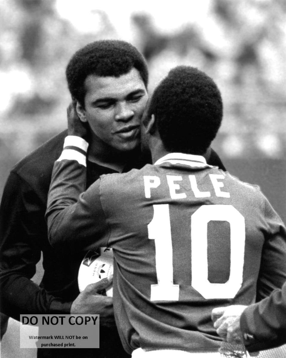 Pele Greets Muhammad Ali Before a New York Cosmos Soccer Game - 5X7, 8X10 or 11X14 Photo (EP-631)