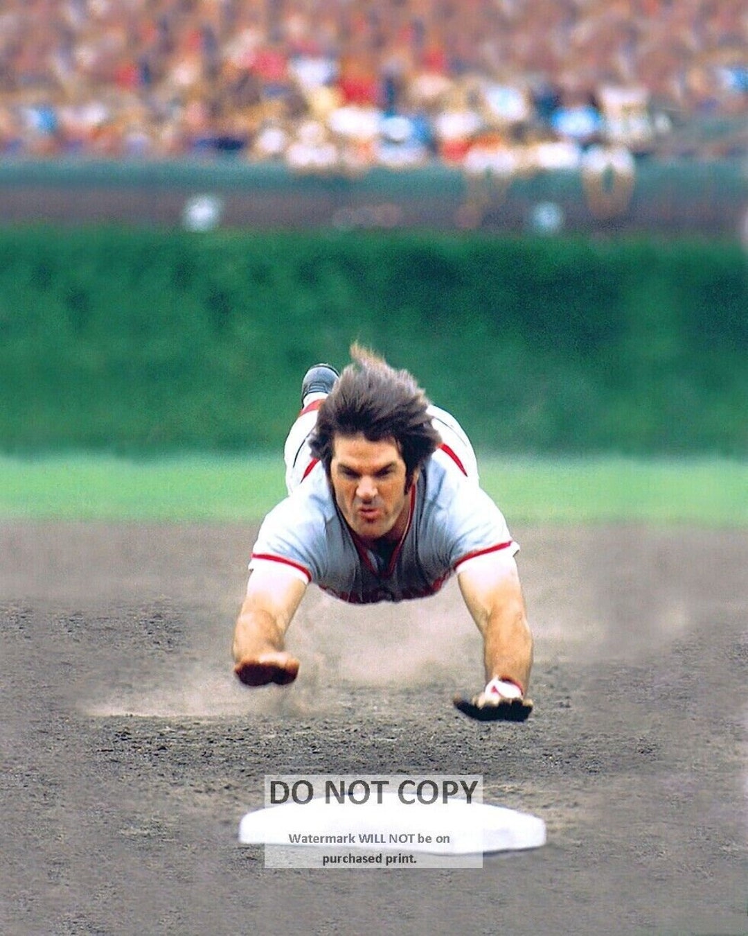 Pete Rose Makes a Head First Slide charlie Hustle 5X7, 8X10 or 11X14