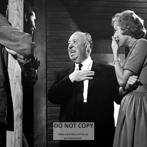 Anthony Perkins, Alfred Hitchcock and Janet Leigh on the &quot;Psycho&quot; Set in 1960 - 5X7, 8X10 or 11X14 Photo (AB-183)