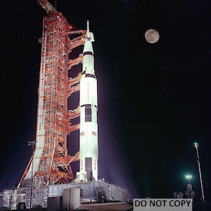 Apollo 17 Saturn V at Launch Pad 39A Under a Full Moon - 5X7, 8X10 or 11X14 NASA Photo (EP-165)