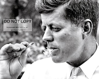 John F. Kennedy Smokes Cigar 1963 with *Facsimile* Signature - 8X10 or 11X14 Photo (RP-025)