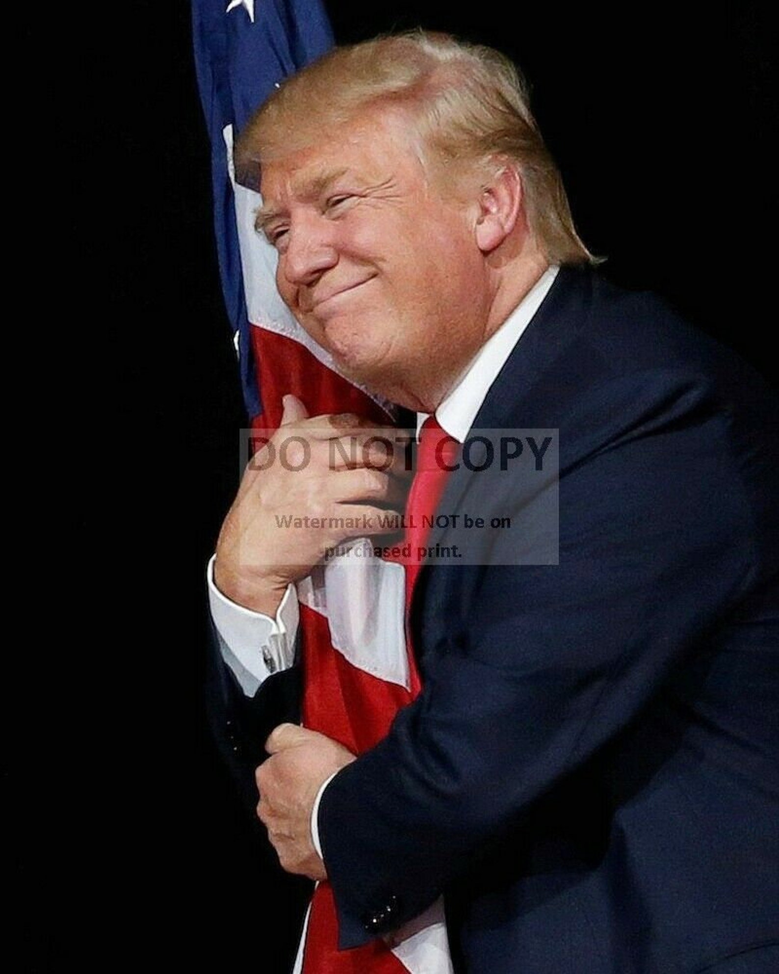 Donald Trump Hugging American Flag 8x10 Photo - Glossy Print, Patriotic