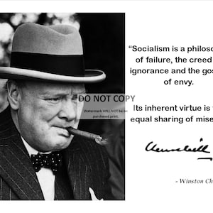 Winston Churchill Quote Photo: Socialism Philosophy Facsimile Autograph