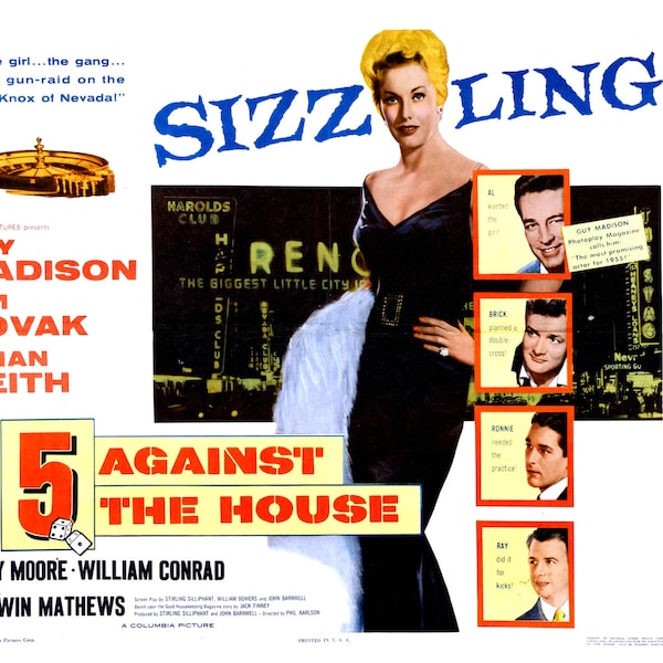 Movie Poster From the Film "5 Against the House" Starring Kim Novak (Reproduction) - 8X10 or 11X14 Photo (MP-001)