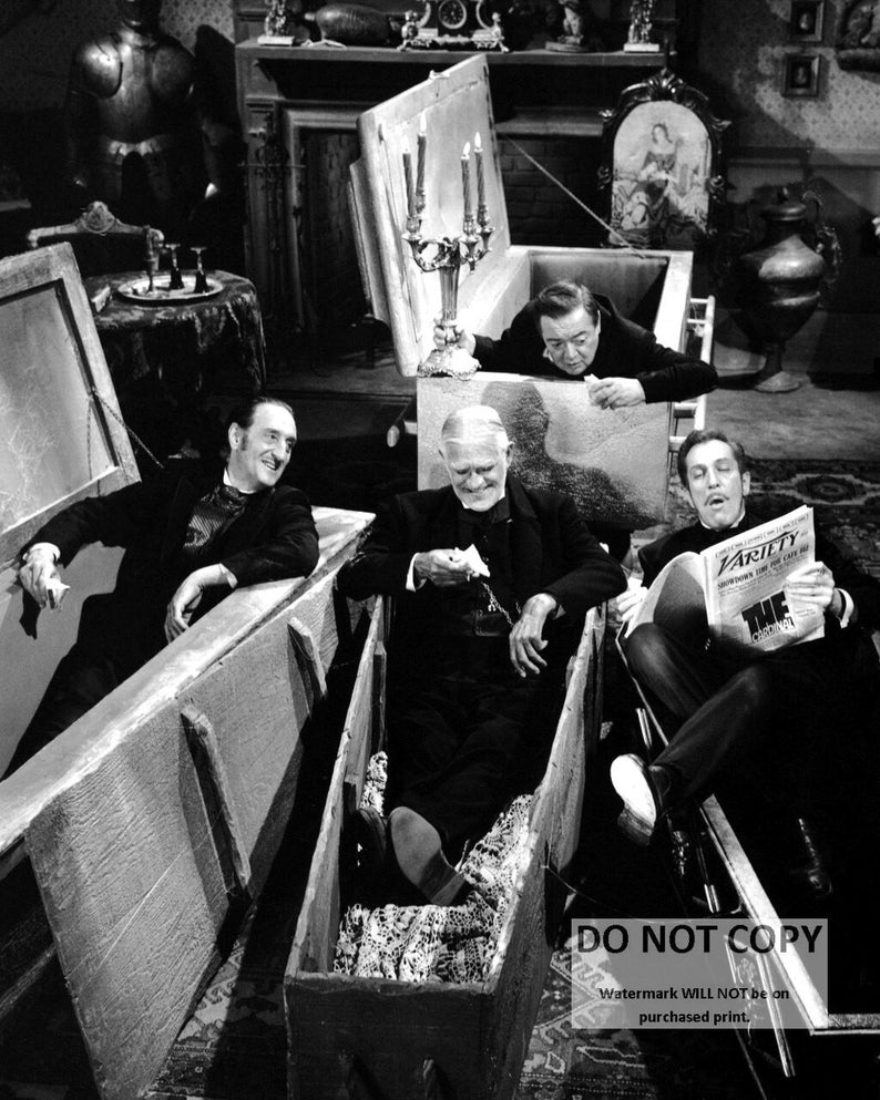 Peter Lorre, Vincent Price, Boris Karloff and Basil Rathbone in The Comedy of Terrors 8X10 or 11X14 Photo ZY-969 LG-202 image 1