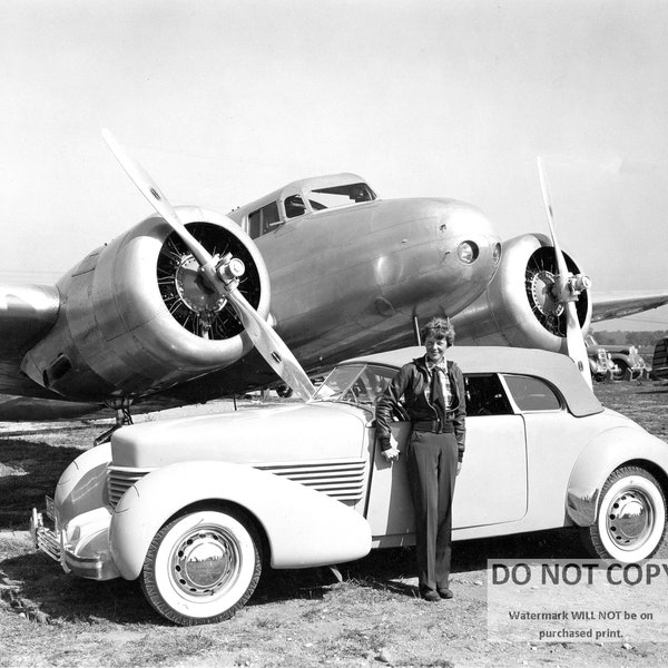 Amelia Earhart With Cord Car and Lockheed Electra Airplane - 5X7, 8X10 or 11X14 Photo (DD831)