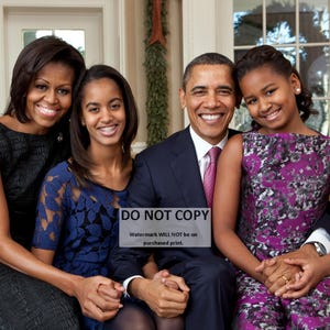 President Barack Obama & First Lady Michelle with Daughters - 5X7, 8X10 or 11X14 Photo (EE-070)