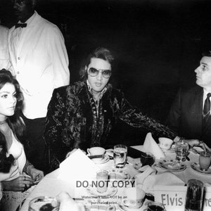 Elvis & Priscilla Presley w/ Shelby County Sheriff Bill Morris at Jaycees Reception at Graceland in 1970 - 5X7, 8X10 or 11X14 Photo (EP-026)