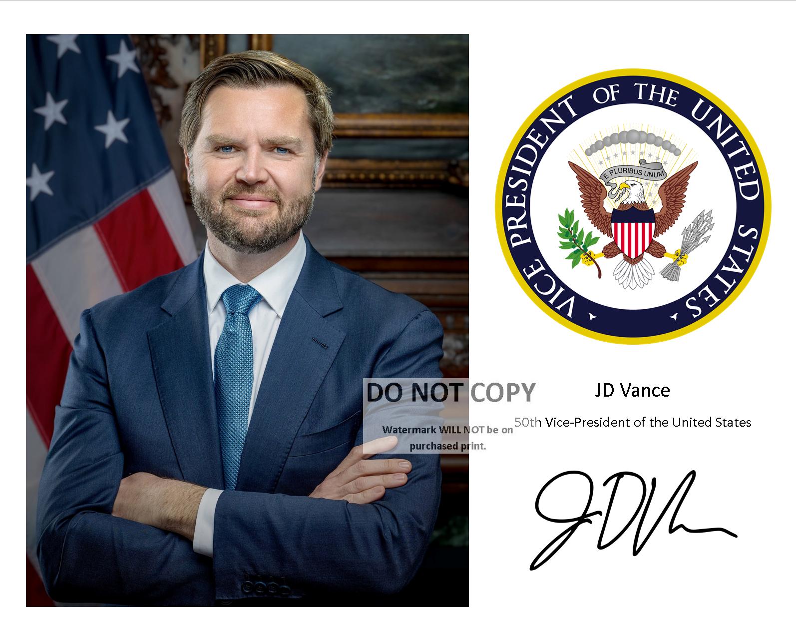 JD Vance with Vice-Presidential Seal and His Signature* - 8X10 or 11X14 Photo (PQ-090)