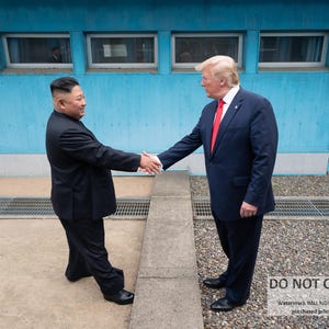 President Donald Trump and North Korean Leader Kim Jong-Un at the Korea DMZ, June 2019 - 5X7, 8X10 or 11X14 Photo (SP-141)