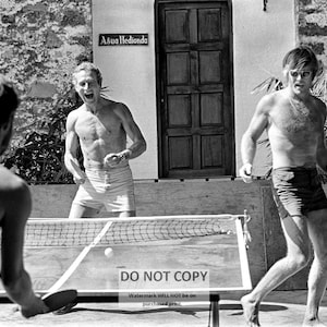 Paul Newman & Robert Redford Play Ping Pong in Durango Mexico during Butch Cassidy Filming - 5X7, 8X10 or 11X14 Photo (BB-973)