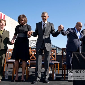 John Lewis w/ Barack Obama, George W. Bush and Wives on 50th Anniversary Bloody Sunday in 2015 - 5X7, 8X10 or 11X14 Photo (FB-480)