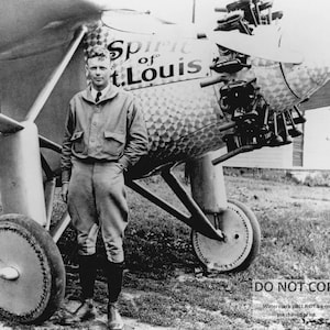 Legendary American Aviator Charles Lindbergh in Front of His Plane &quot;Spirit of St. Louis&quot; - 8X10 or 11X14 Photo (BB-088)