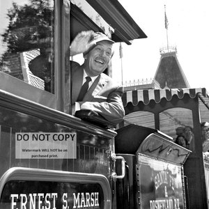 Walt Disney Rides the Train at Disneyland - 5X7, 8X10 or 11X14 Publicity Photo (RT-349)