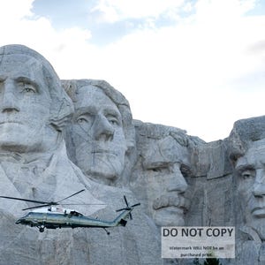 Trump & Melania, Marine One Over Mount Rushmore Photo