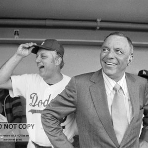 Frank Sinatra in the Los Angeles Dodgers Dugout With Manager Tommy Lasorda - 5X7, 8X10 or 11X14 Photo (EP-998)
