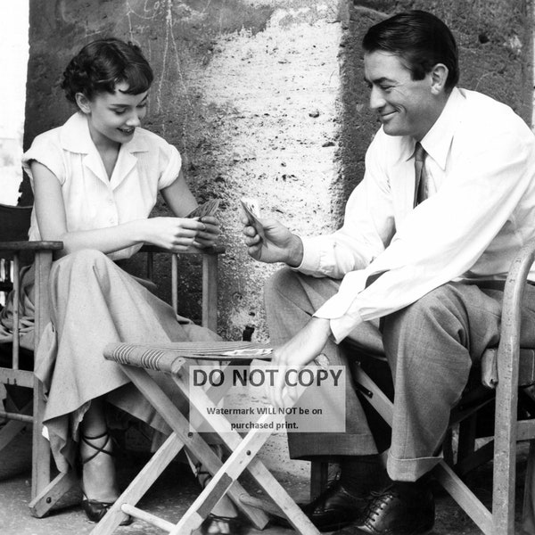 Audrey Hepburn and Gregory Peck on the Set of the Film "Roman Holiday" - 8X10 or 11X14 Photo (ZY-469)