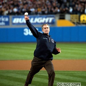 President George W. Bush Throws Out the First Pitch During the 2001 World Series in New York City - 5X7, 8X10 or 11X14 Photo (BB-768)